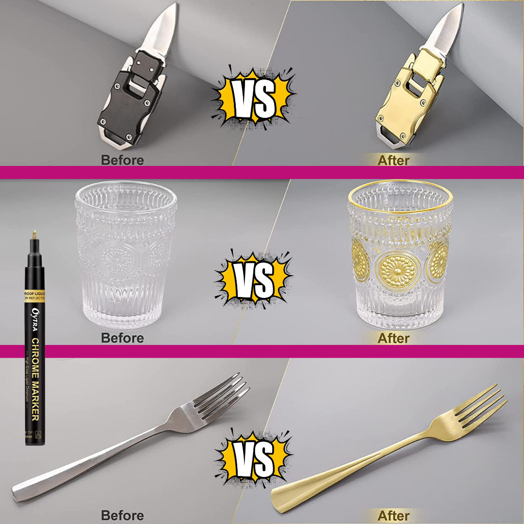 Gold Liquid Mirror Chrome Marker 1mm Tip Paint Markers for on Any Surface DIY