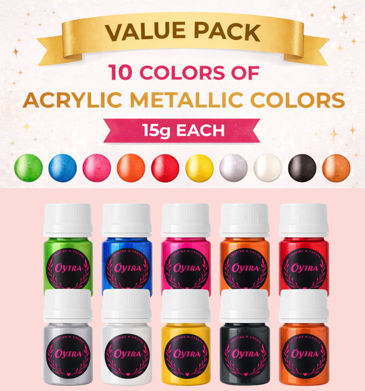 Oytra Pearl Metallic Acrylic Paint Set 10 Colors
