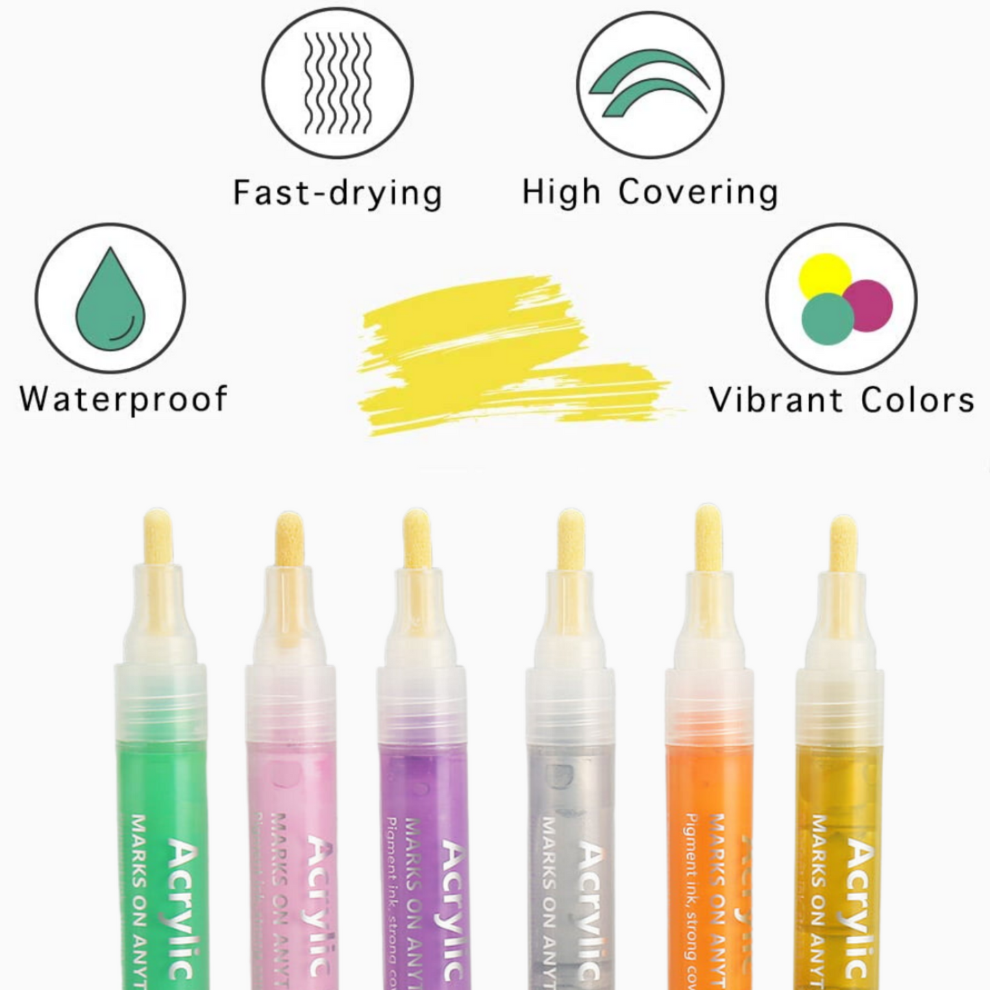 Acrylic Paint Marker Pens 2mm-3mm Tip 12 Pen/Set