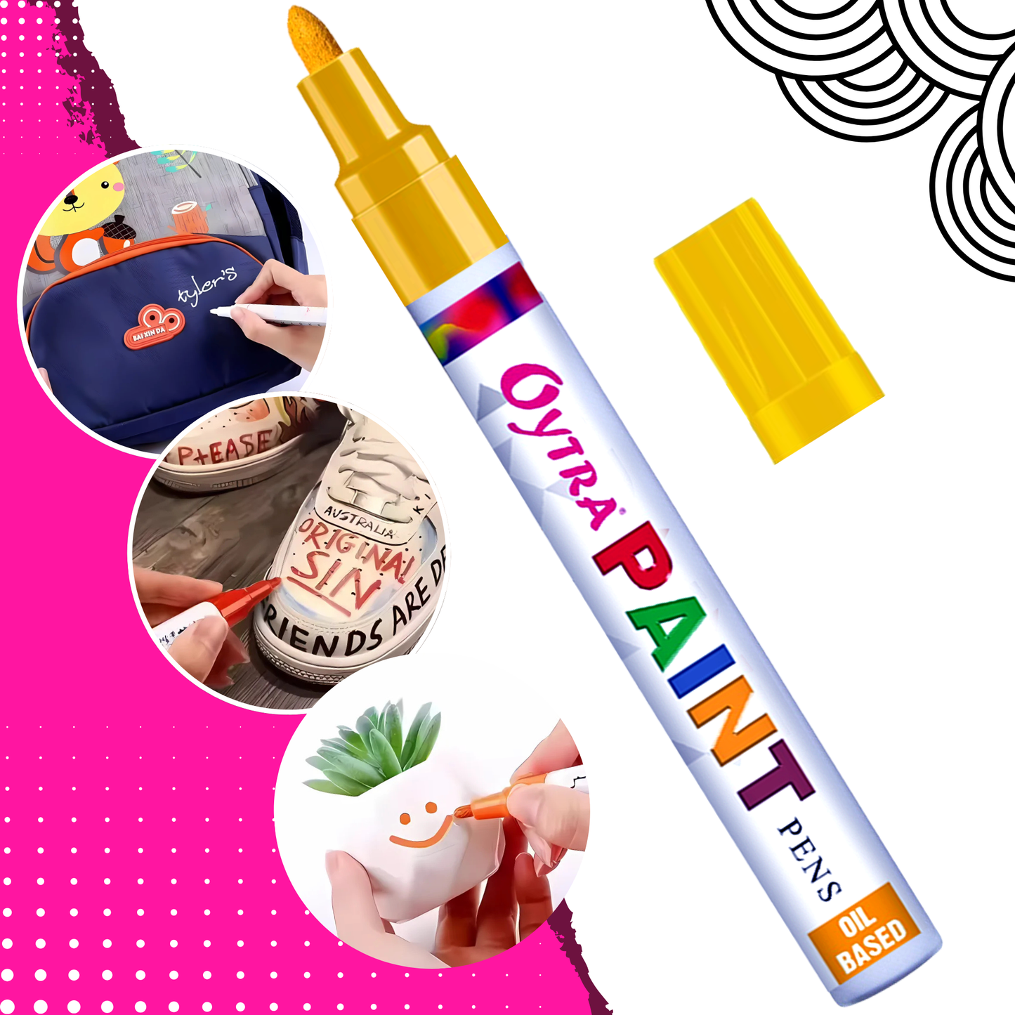 Yellow paint permanent marker pens with fine chisel tips