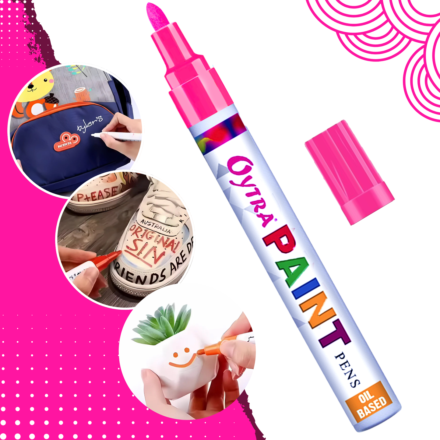 Pink paint permanent marker pens with fine chisel tips