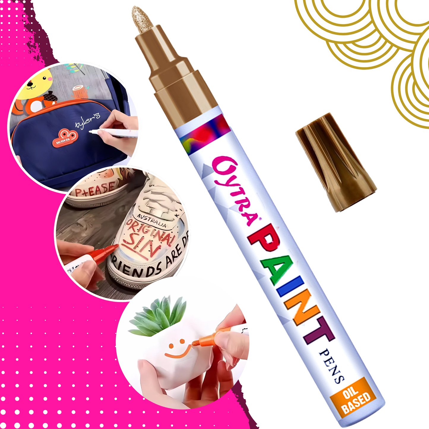 Golden paint permanent marker pens with fine chisel tips