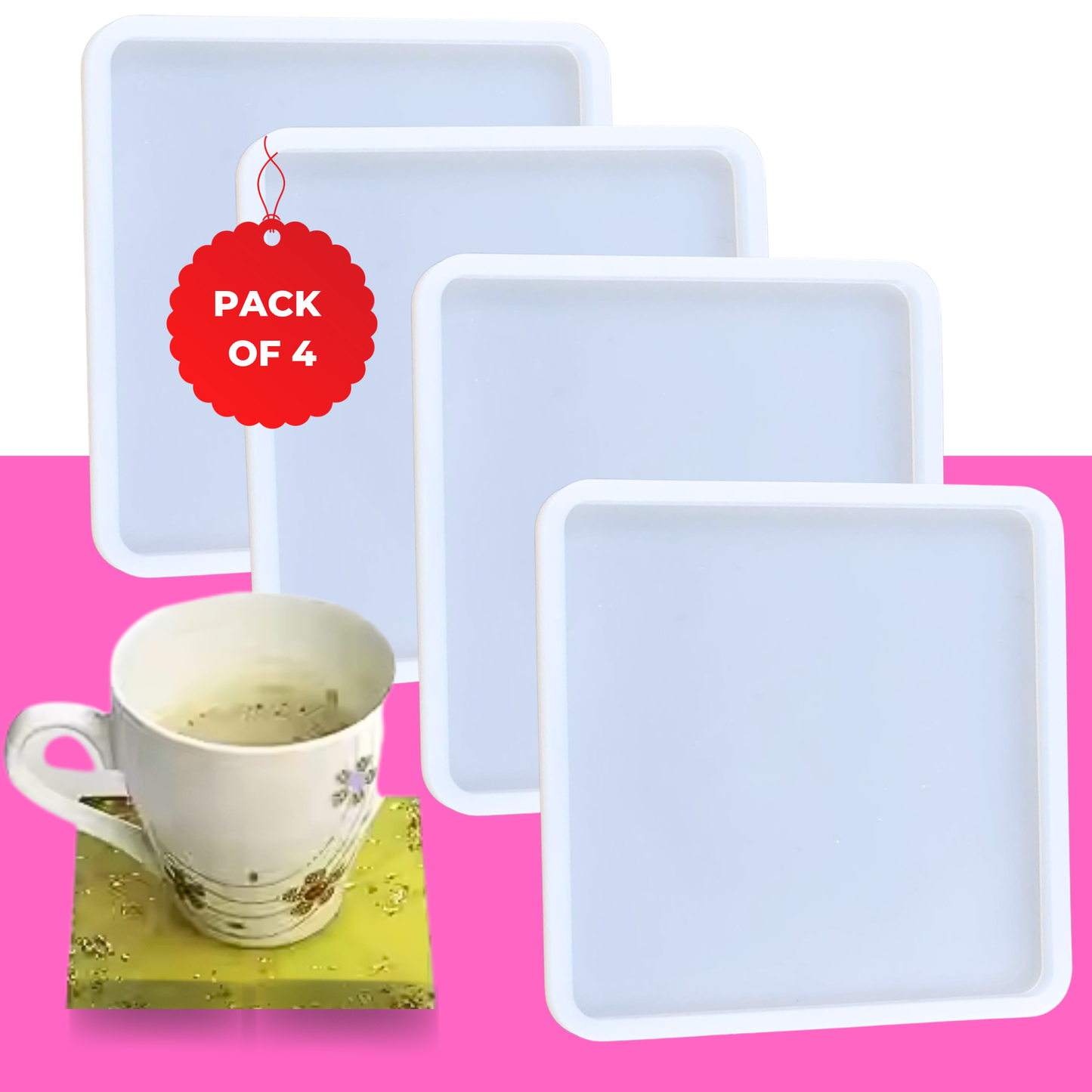 Oytra Resin Square Silicon Coaster Mould 4 Inch Silicone Mold Set of 4