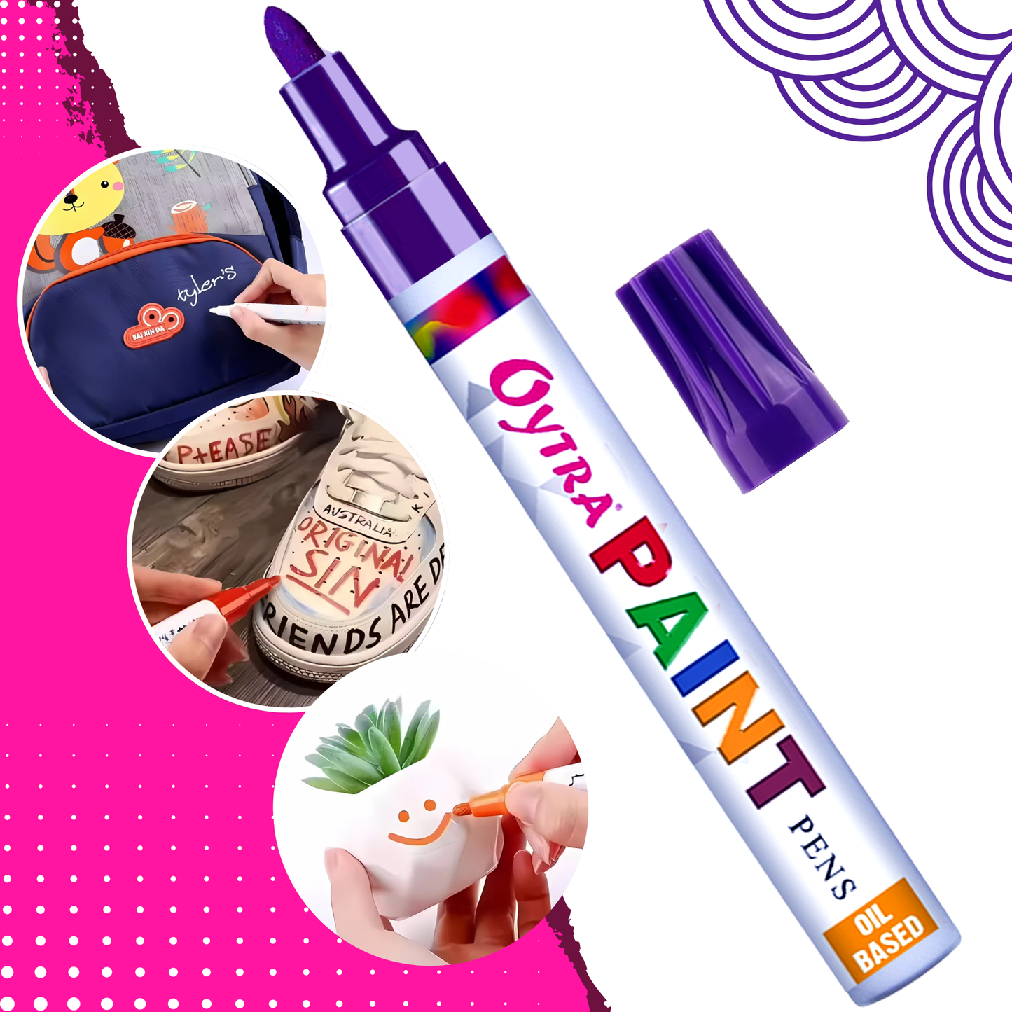 Purple paint permanent marker pens with fine chisel tips