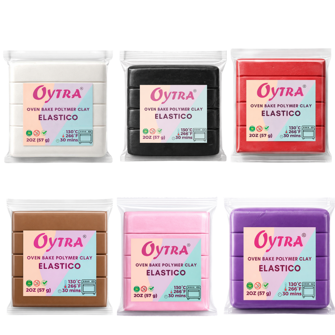 Oytra 6 Colors Polymer Clay Elastico Series Oven Bake Clay 57g/2oz per Colour