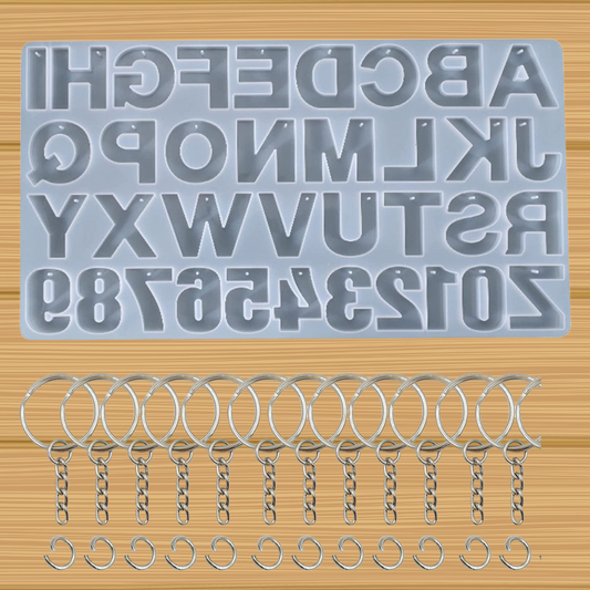 Resin Alphabet & Number Silicone Mould with Keyrings