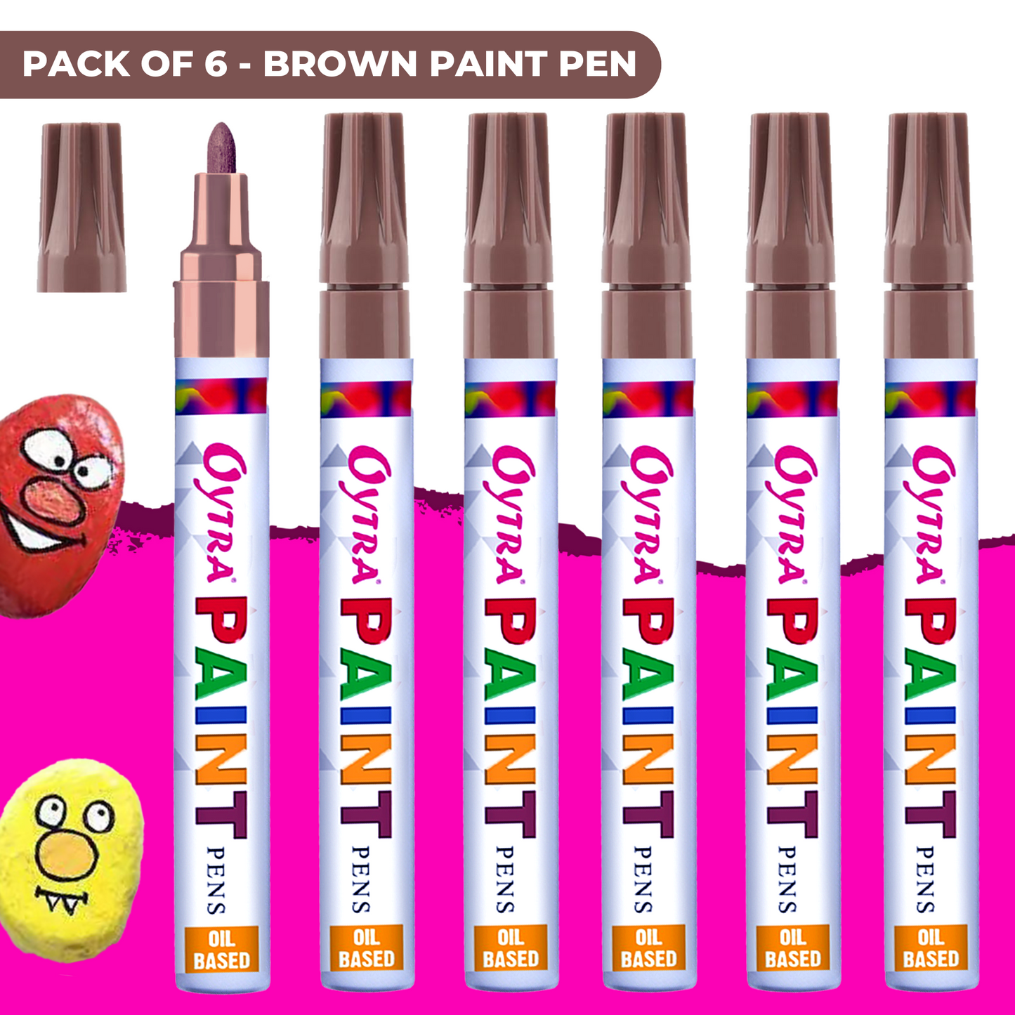 Set of 6 brown paint permanent marker pens with fine chisel tips