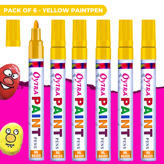 Set of 6 yellow paint permanent marker pens with fine chisel tips