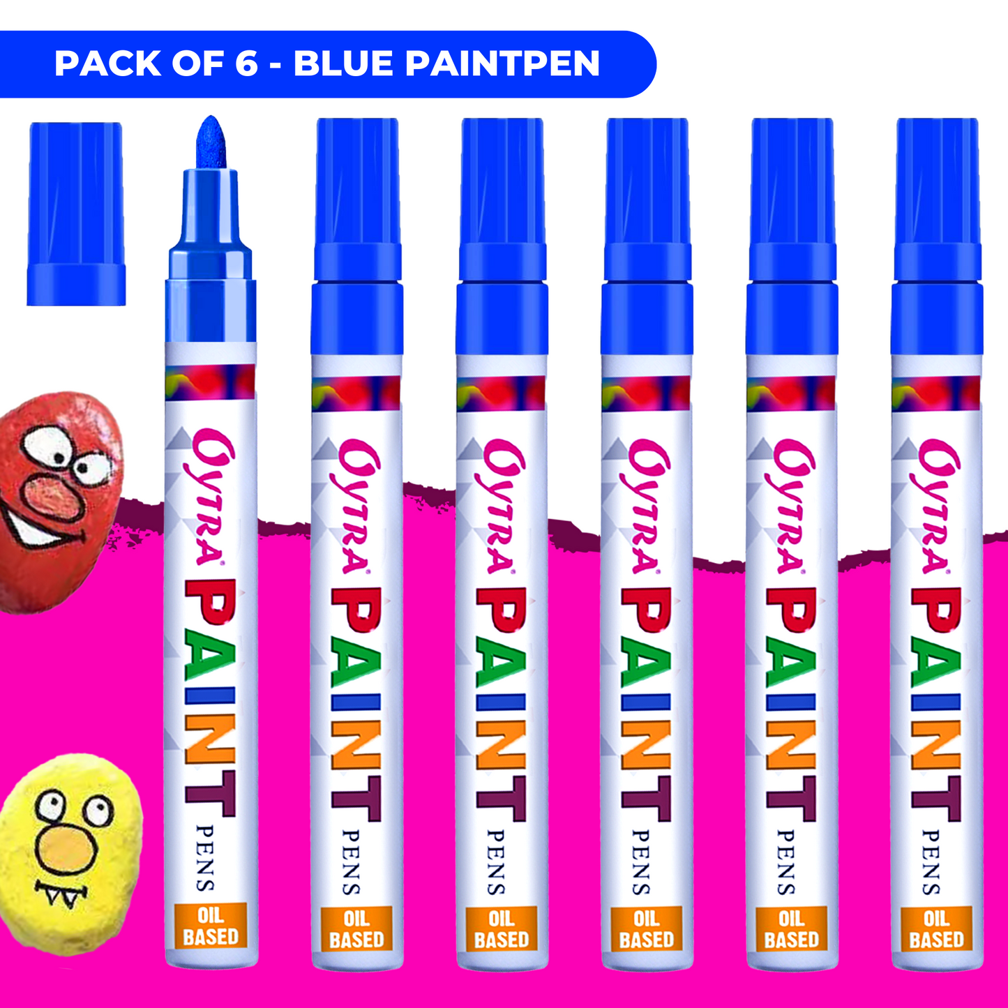 Set of 6 paint permanent marker pens with fine chisel tips