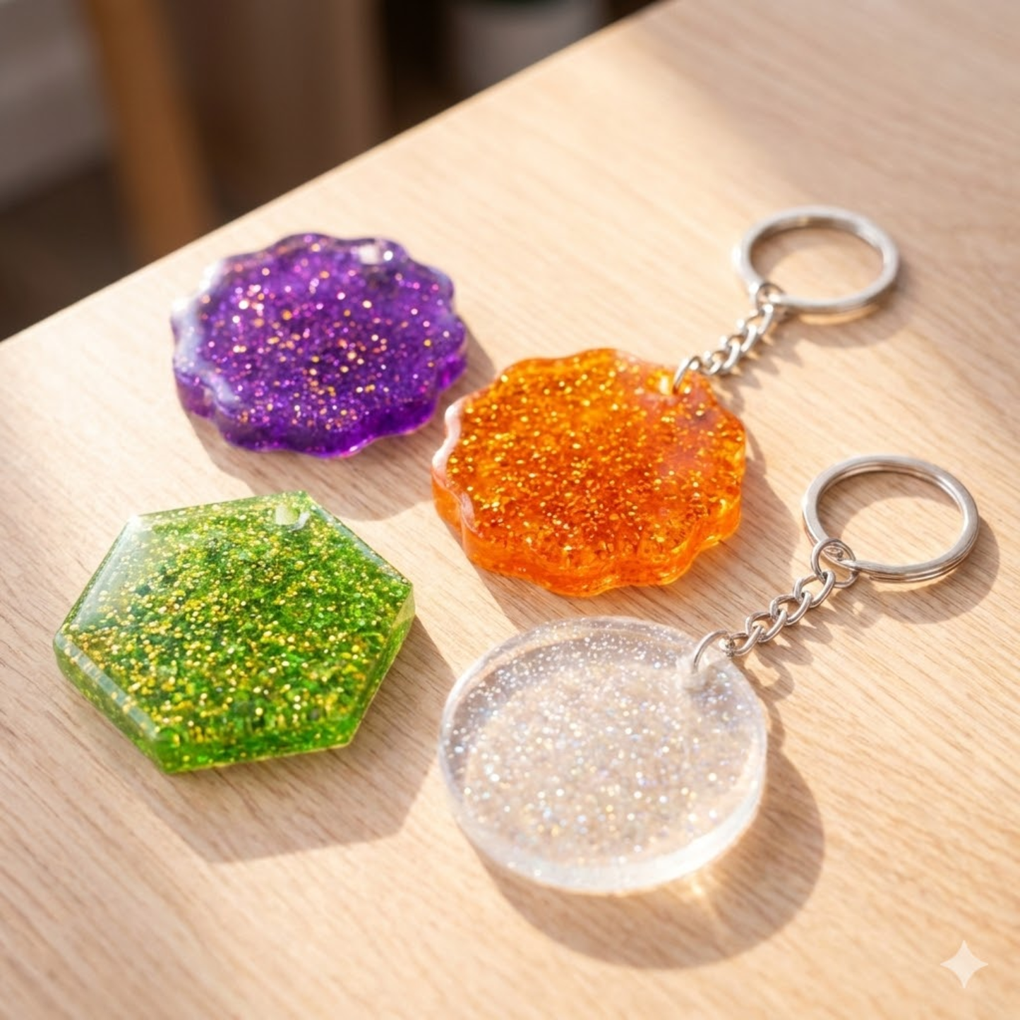 4pcs Keychain Hexagon Mix Resin Mould