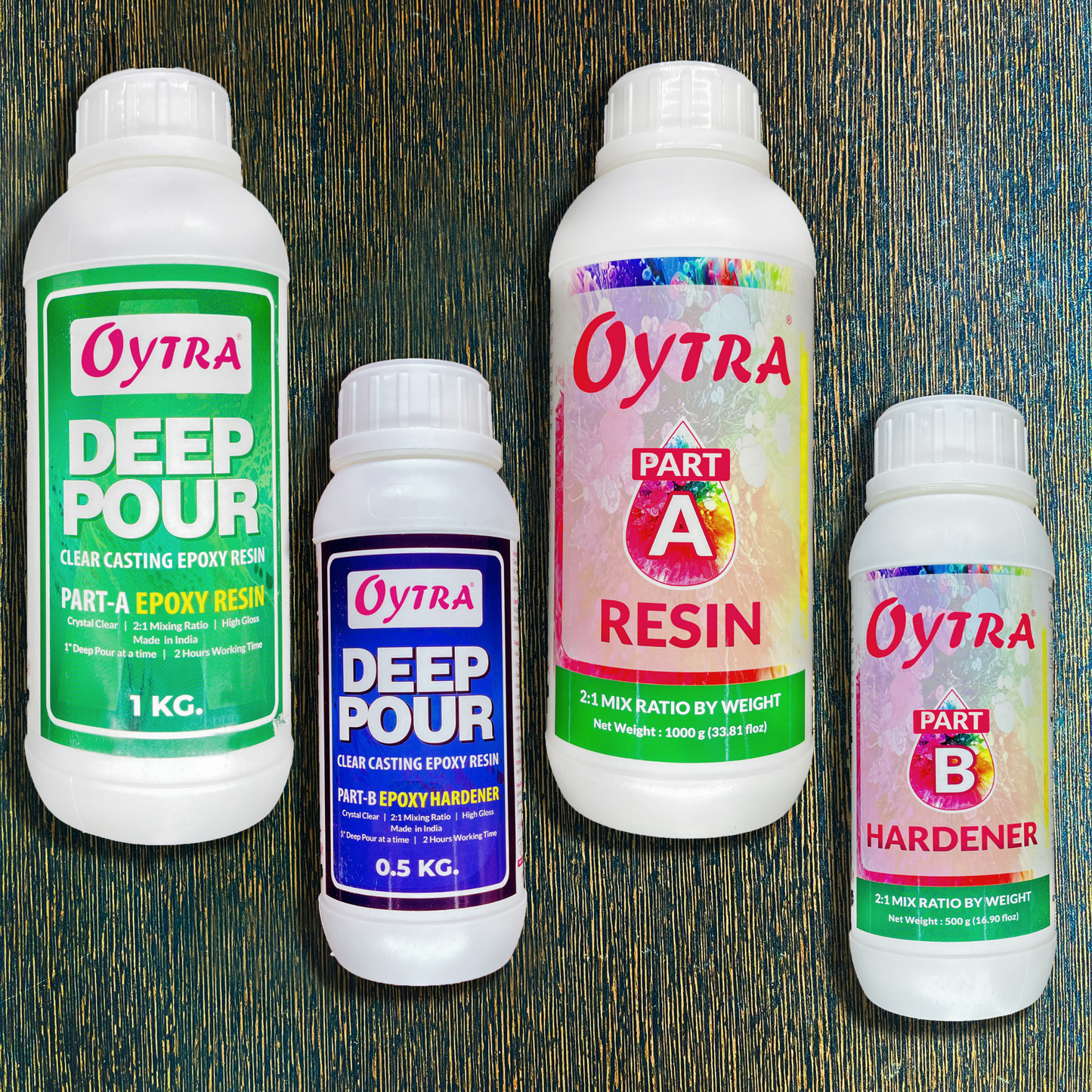 Oytra 1.5 kg Deep Pour & 1.5 kg Art Epoxy Resin + Hardener combo designed for creating crystal-clear tabletop clocks, coasters, and other decorative resin art