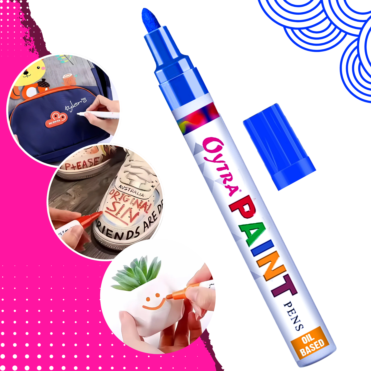 Blue paint permanent marker pens with fine chisel tips