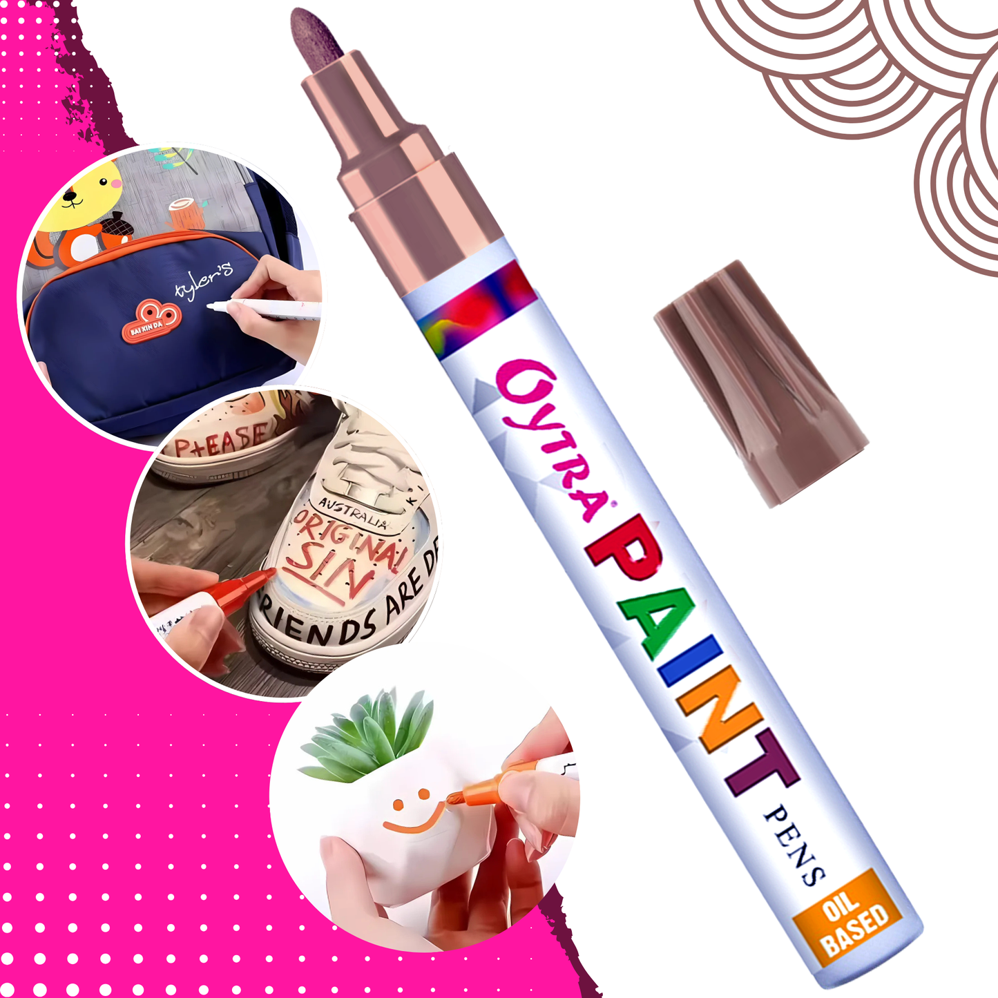Brown paint permanent marker pens with fine chisel tips