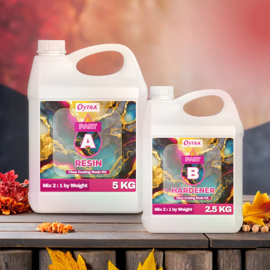 Resin Art Kit with 2:1 mix ratio, includes resin and hardener for ultra-clear, bubble-free, high-gloss finishes ideal for jewelry, tabletops, and DIY resin art projects