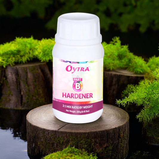 Oytra 250 g Epoxy Resin Hardener (Part B), ideal for small resin projects like keychains, coasters, geode art, ocean art, and clear coats