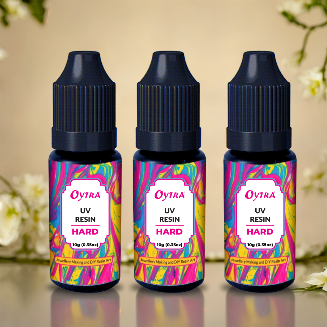 Oytra UV Curing Resin set of 3 x 10 g bottles, ultra-clear glossy finish cures in 5–10 minutes under any UV lamp, perfect for DIY resin crafts