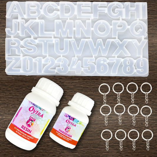 Resin Alphabet Numbers Keychain making kit with silicone moulds and tools