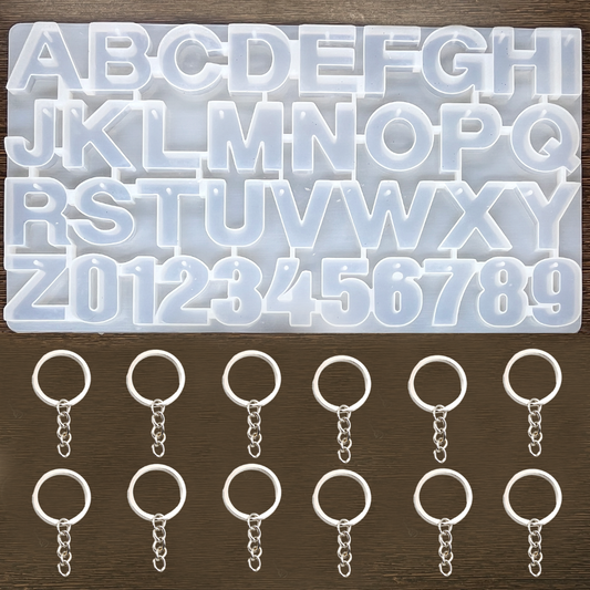 Resin Art Alphabet Number Silicone Mould with Keyrings