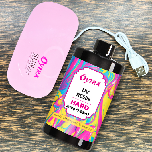 Oytra UV Resin Hard set with UV lamp ultra-clear glossy UV-curing resin ideal for jewelry cures in 5–10 minutes under any UV light