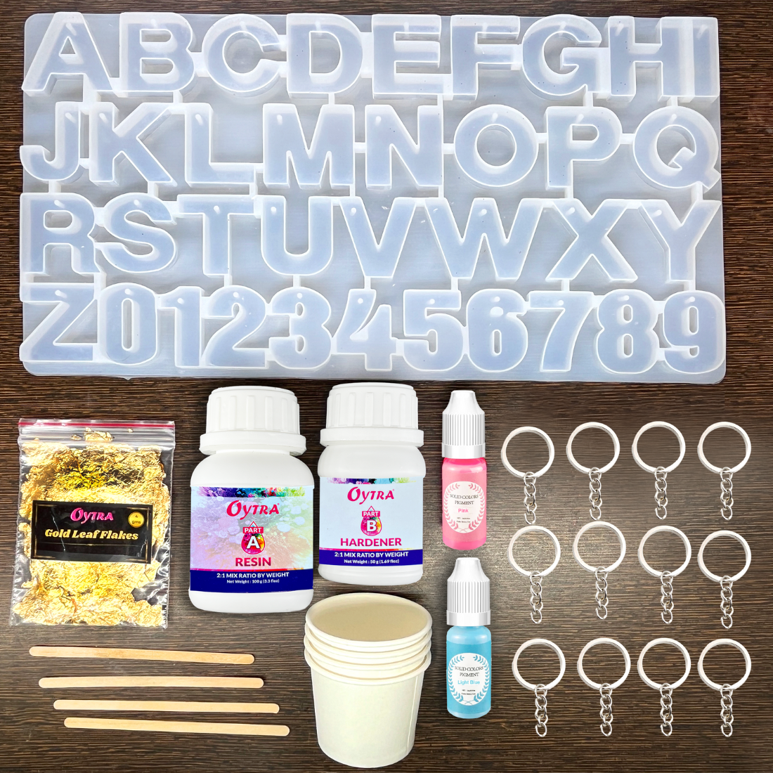 Resin Alphabet Numbers Keychain making kit with silicone moulds pigment