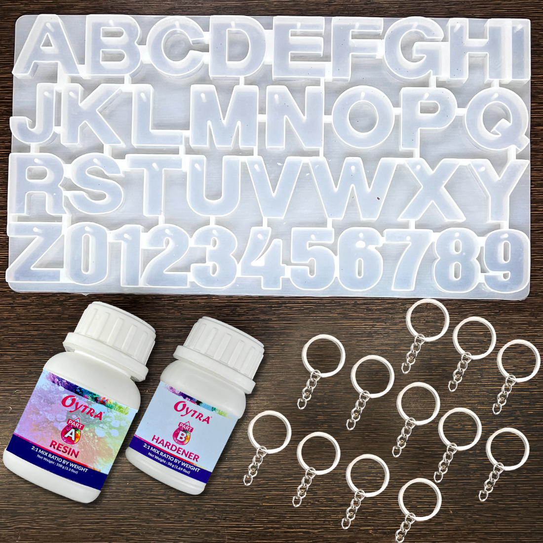 Resin Alphabet Numbers Keychain making kit with silicone moulds keyrings