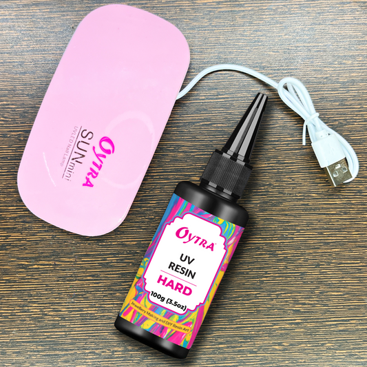 Oytra UV Resin Hard set with UV lamp ultra-clear glossy UV-curing resin ideal for jewelry cures in 5–10 minutes under any UV light
