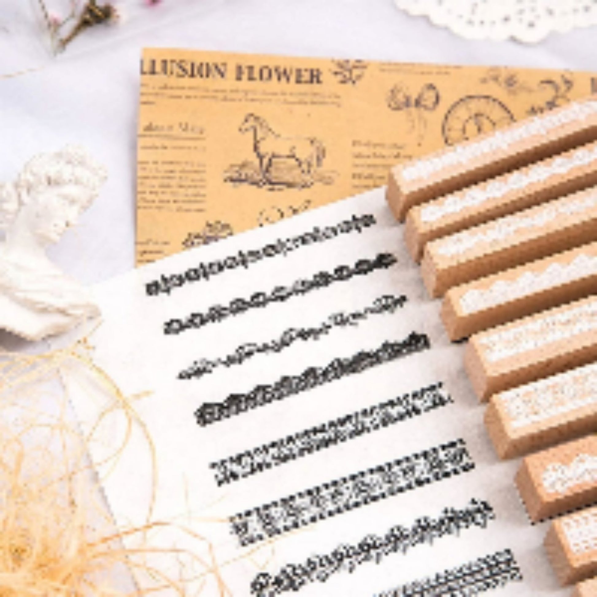 10 Pcs Lace Style Wood Rubber Stamp - Oytra