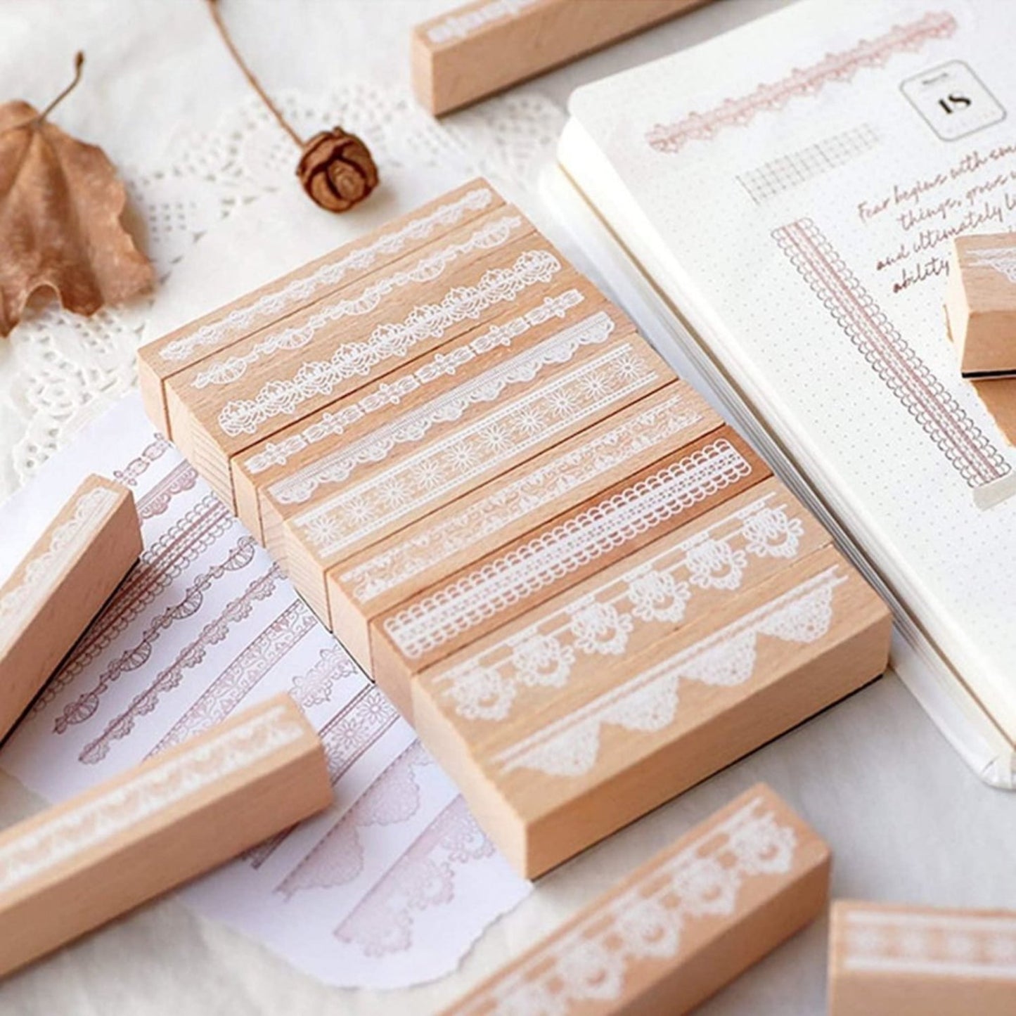 10 Pcs Lace Style Wood Rubber Stamp - Oytra