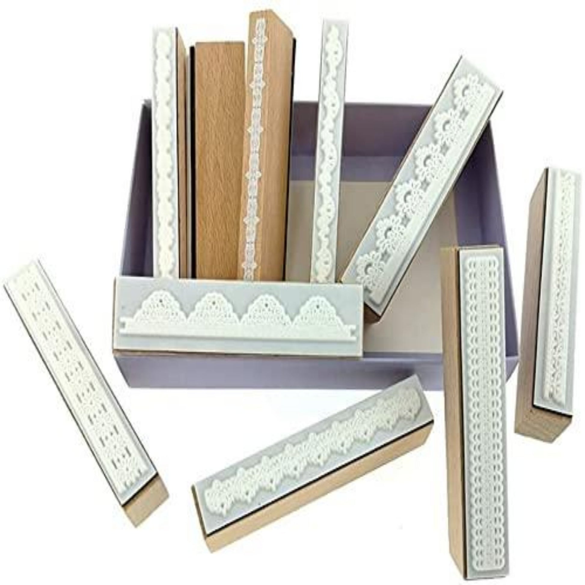 10 Pcs Lace Style Wood Rubber Stamp - Oytra