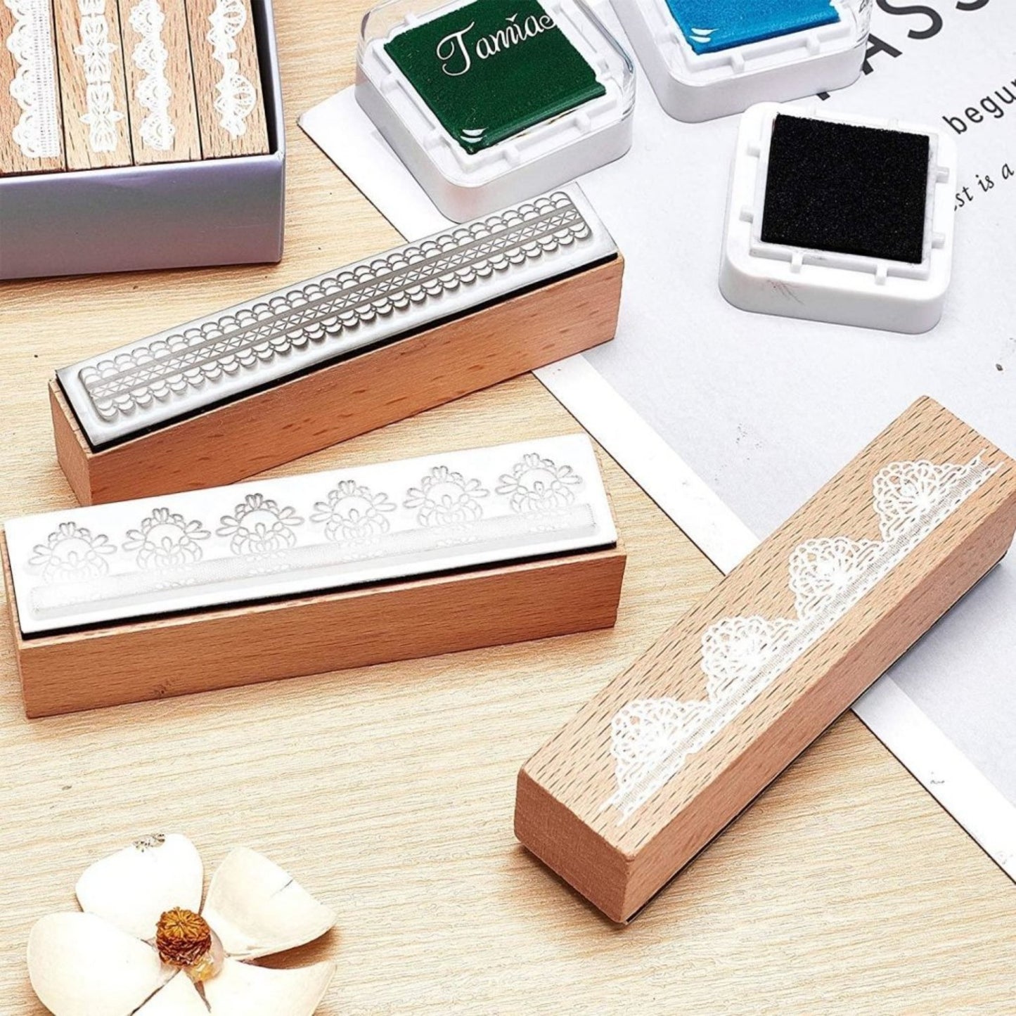 10 Pcs Lace Style Wood Rubber Stamp - Oytra