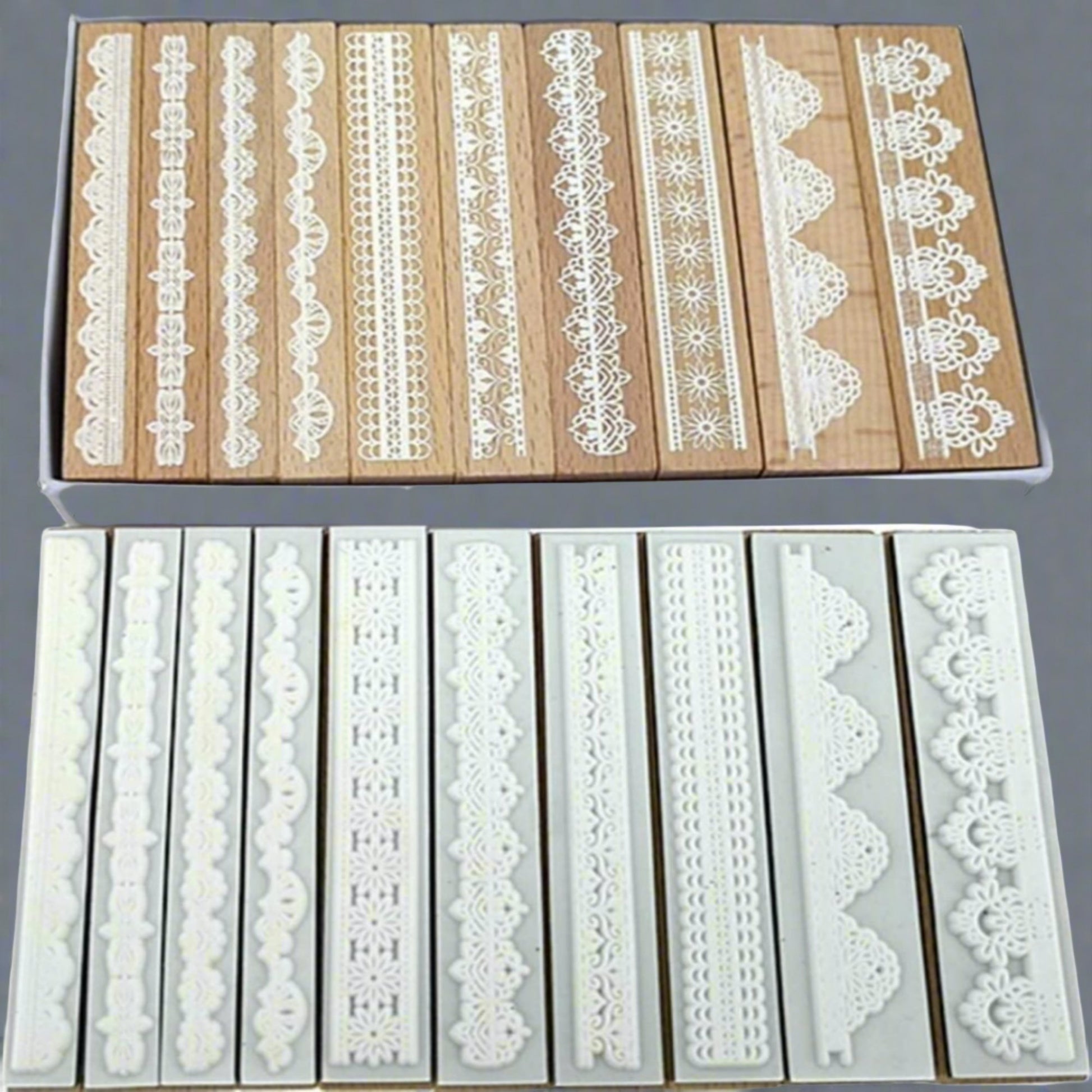 10 Pcs Lace Style Wood Rubber Stamp - Oytra