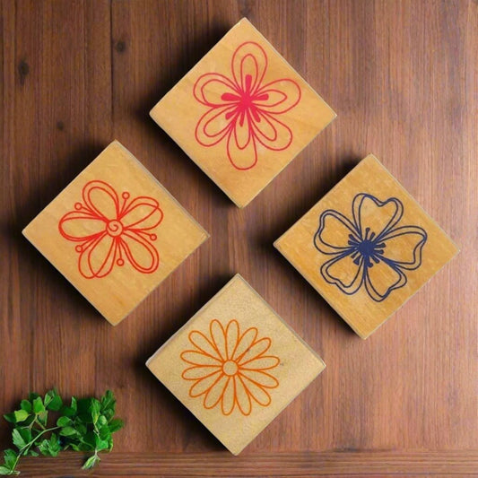 4 Pcs Wooden Flower Block Stamp Set - Oytra