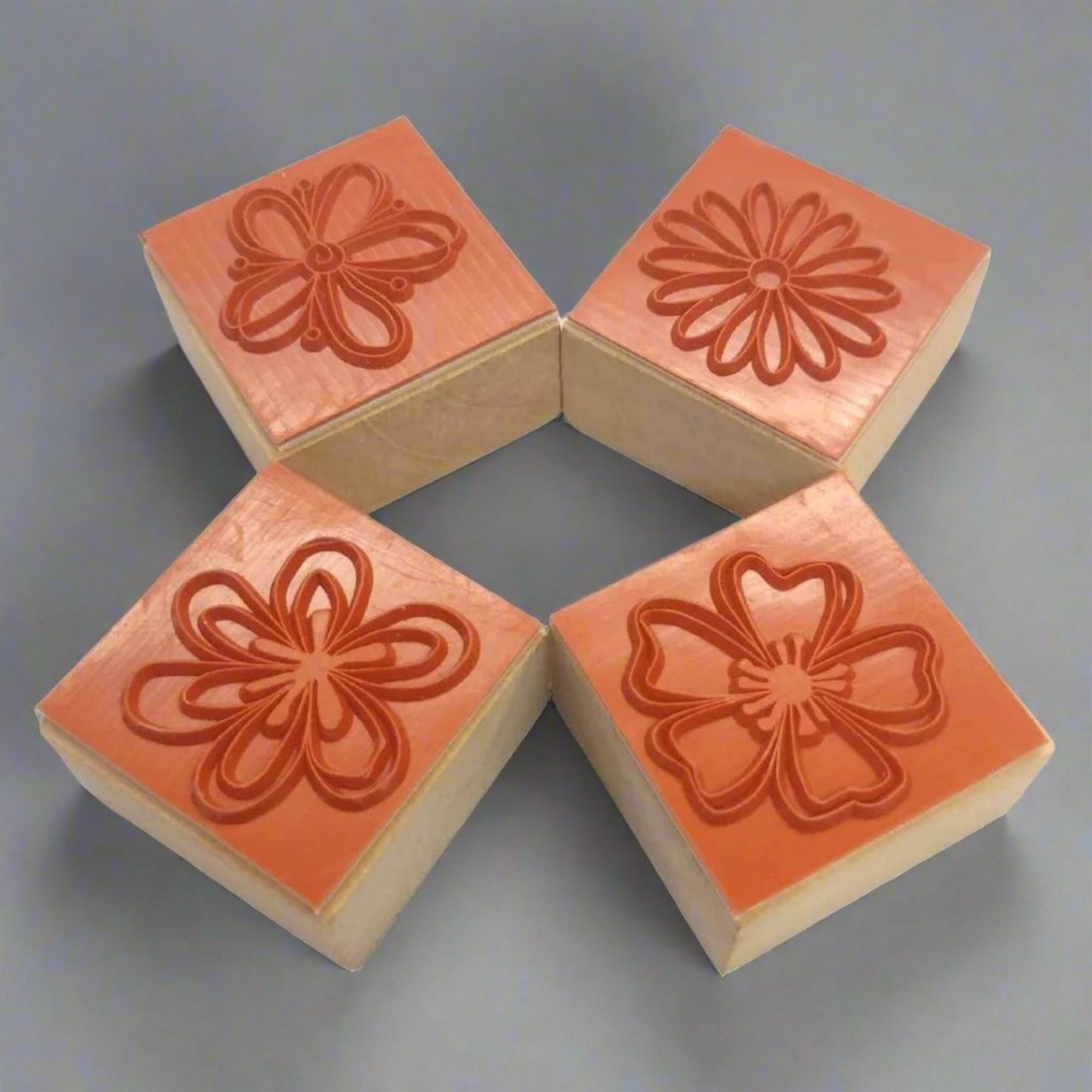 4 Pcs Wooden Flower Block Stamp Set - Oytra