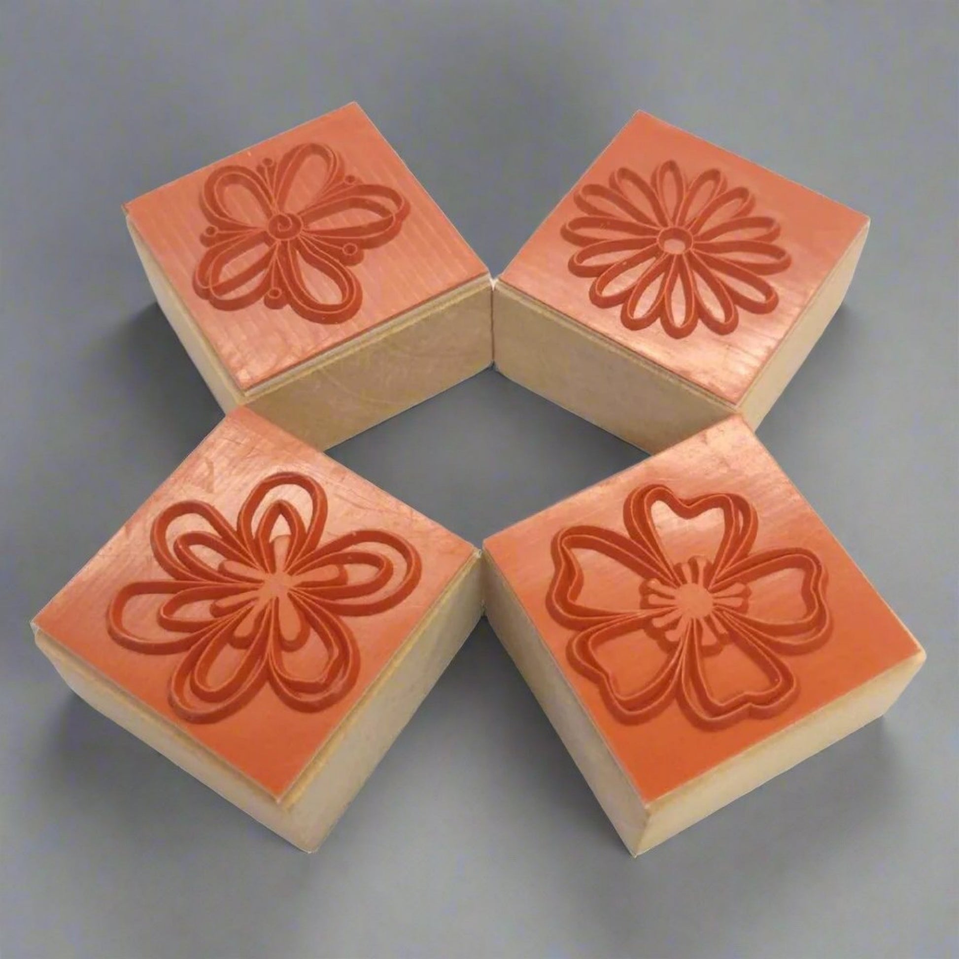4 Pcs Wooden Flower Block Stamp Set - Oytra