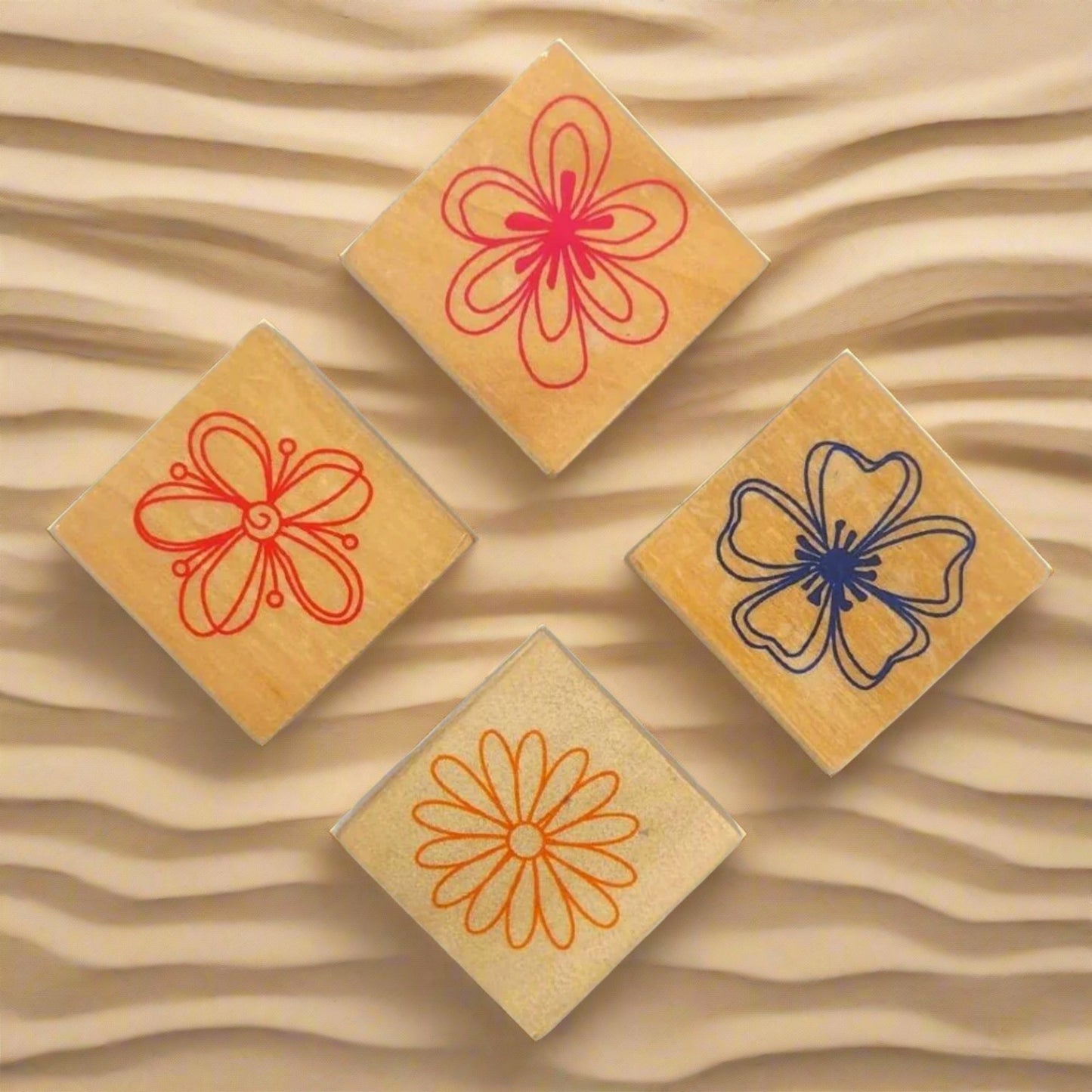 4 Pcs Wooden Flower Block Stamp Set - Oytra