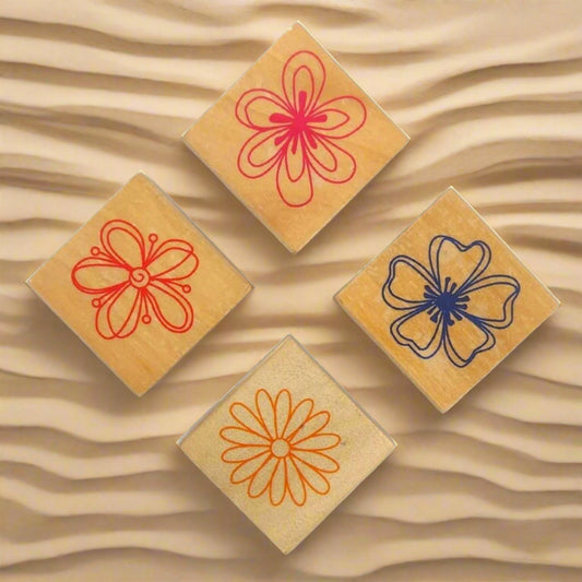 4 Pcs Wooden Flower Block Stamp Set - Oytra