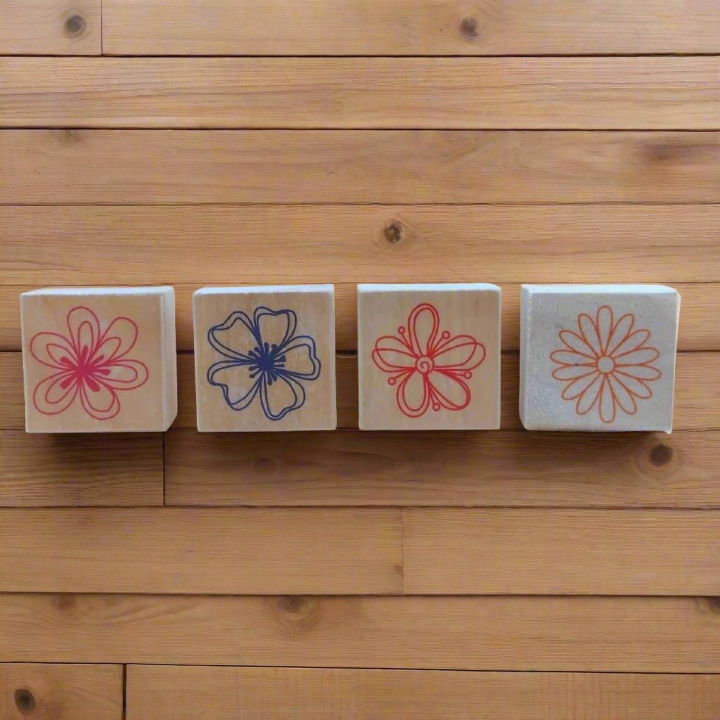 4 Pcs Wooden Flower Block Stamp Set - Oytra