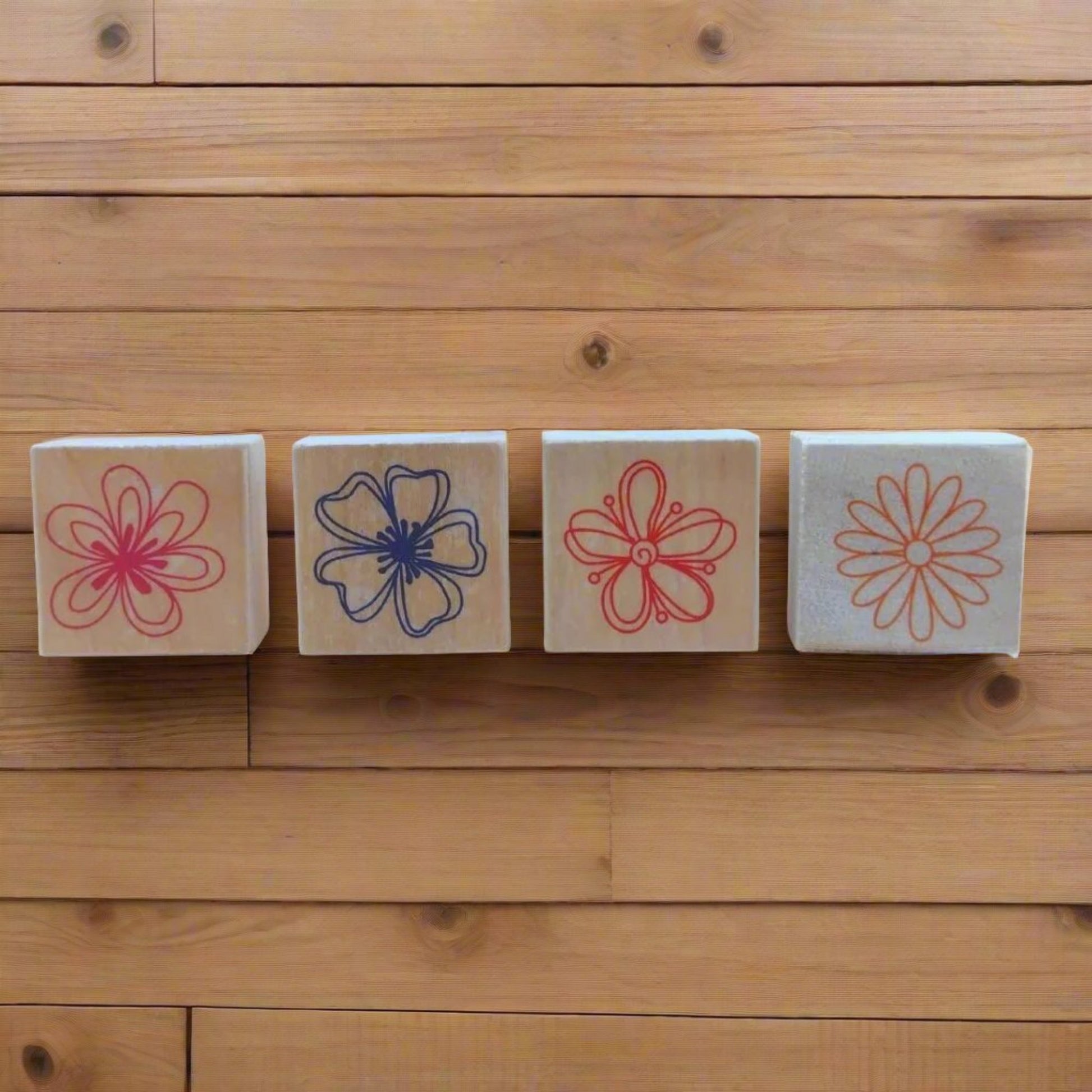 4 Pcs Wooden Flower Block Stamp Set - Oytra