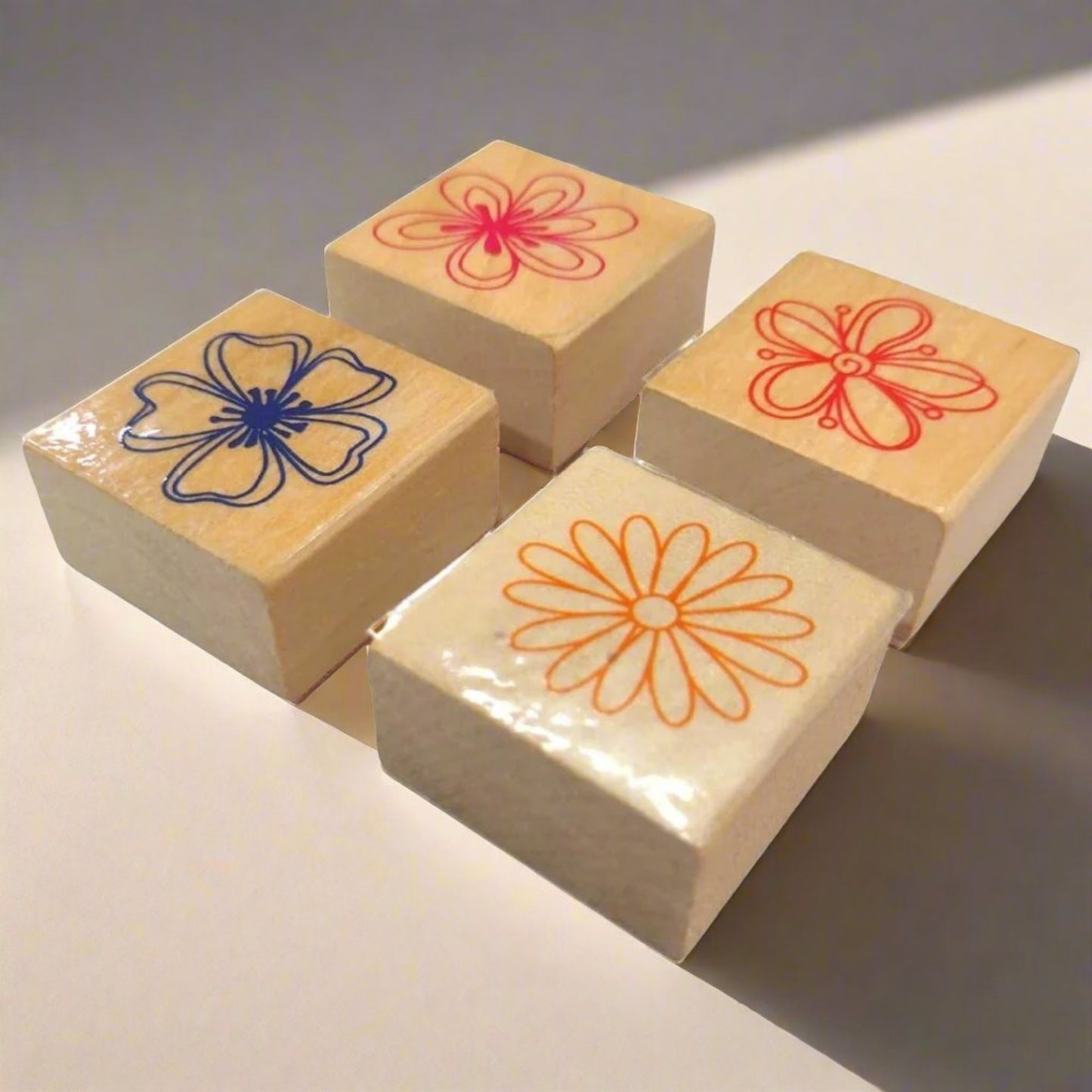 4 Pcs Wooden Flower Block Stamp Set - Oytra