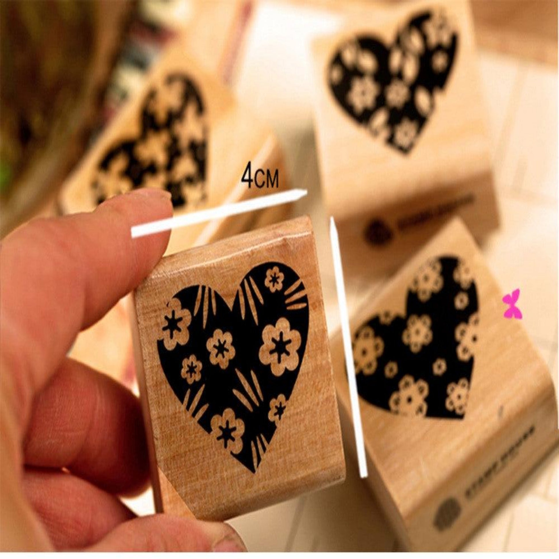 4 Piece/Set Wooden Heart Block Rubber Stamps - Oytra