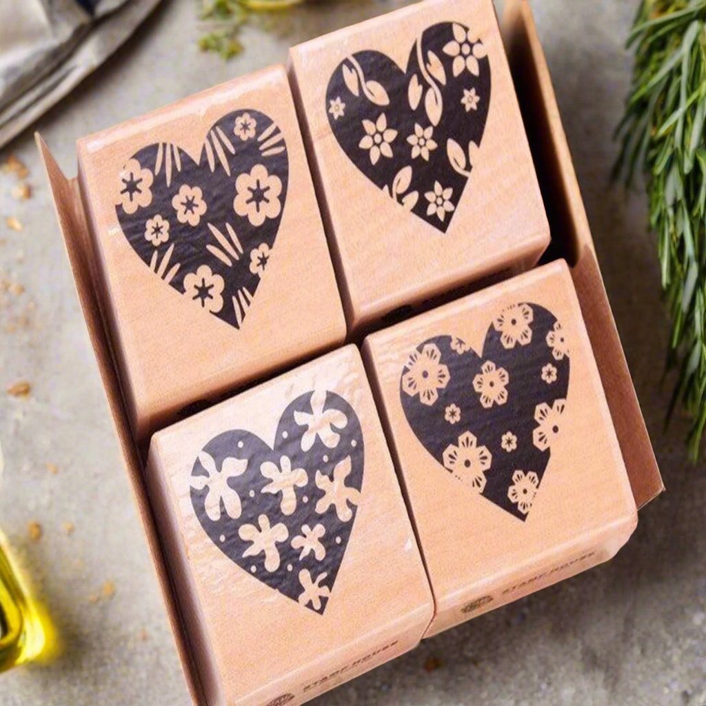 4 Piece/Set Wooden Heart Block Rubber Stamps - Oytra