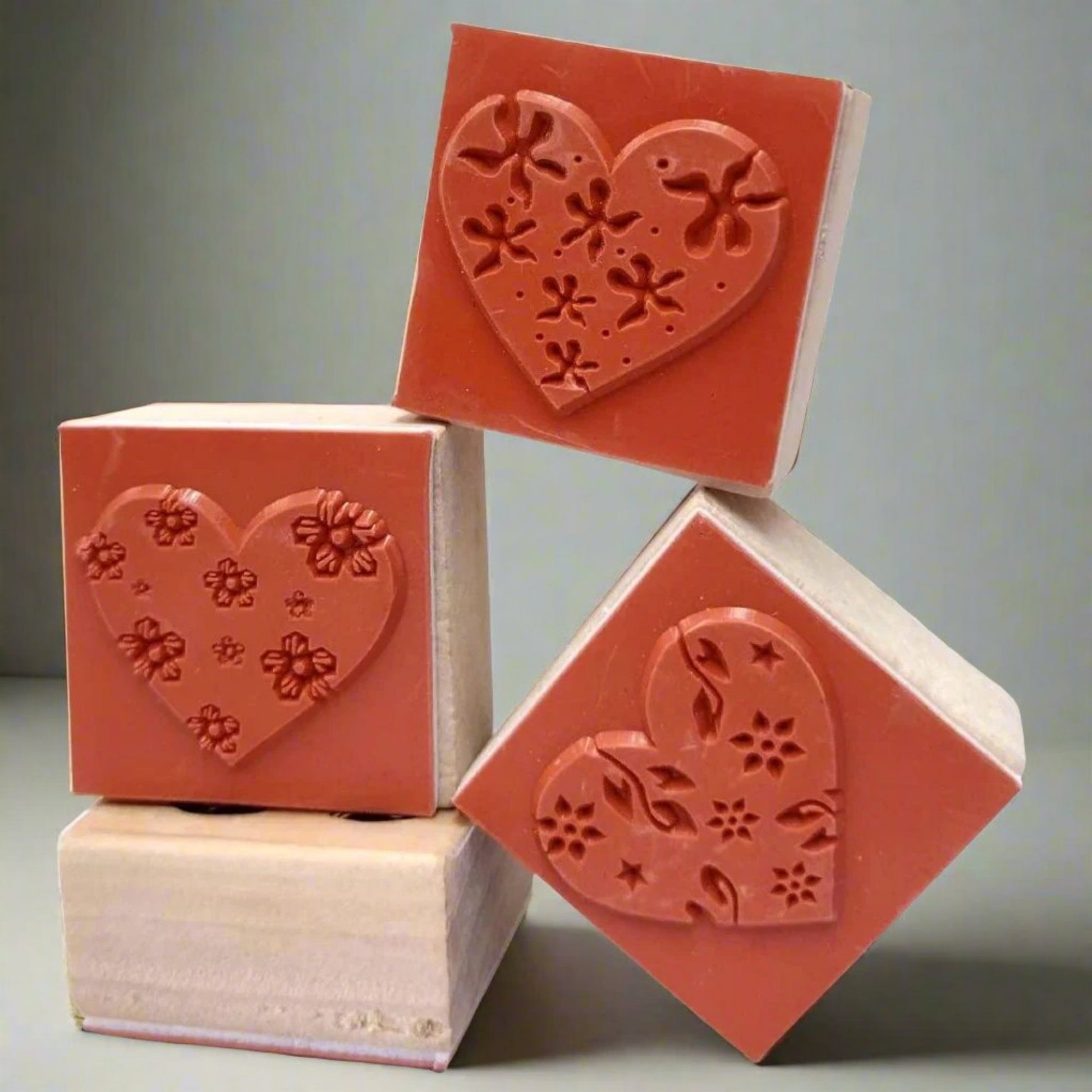 4 Piece/Set Wooden Heart Block Rubber Stamps - Oytra