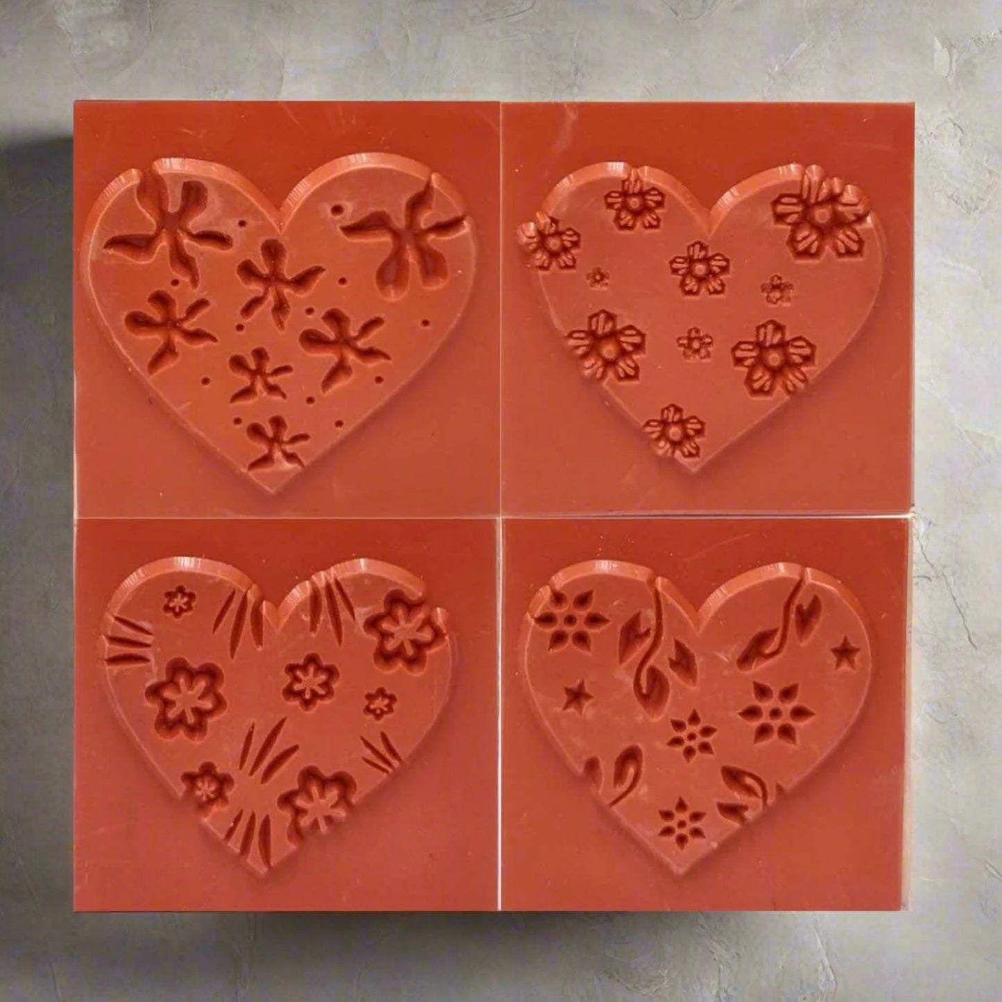 4 Piece/Set Wooden Heart Block Rubber Stamps - Oytra