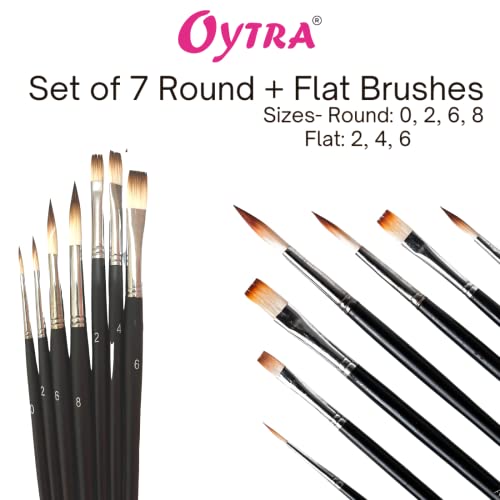 Oytra Flat Round 7 Piece Combo Paint Brushes Set