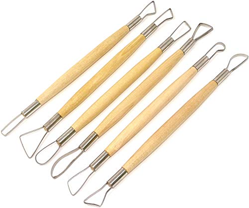 Oytra 6 Piece Steel Modeling Sculpting Tools for Clay Fondant Cake Ceramic Dough Plasticine Plaster Wax with Wooden Handle Double Ended