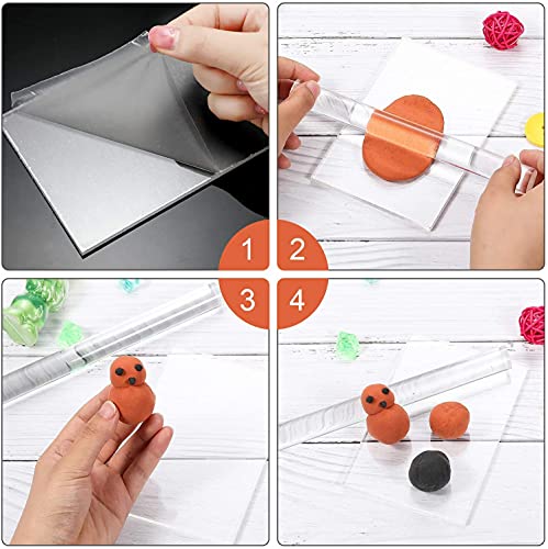 2 Pieces Acrylic Clay Roller with 2 Pieces Acrylic Sheet for Shaping