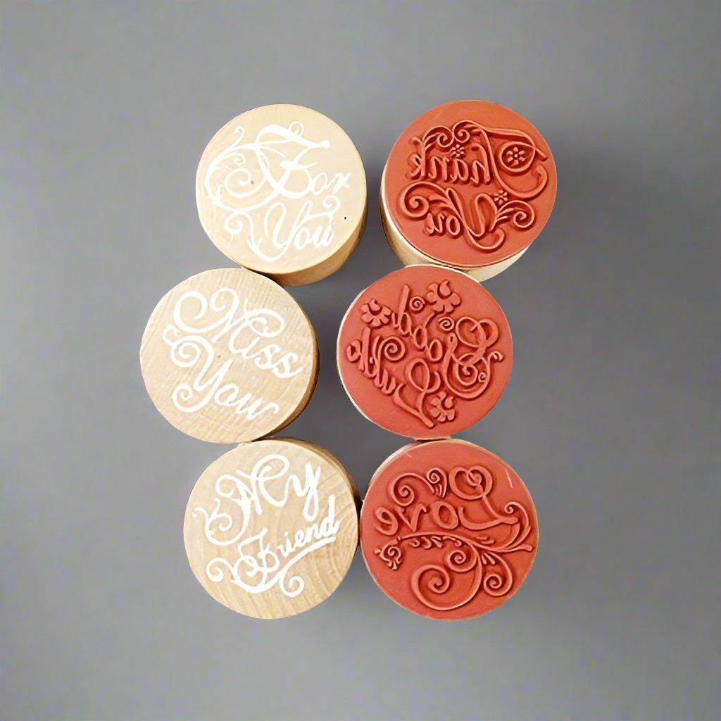 6 Pc Wooden Round Block Word Stamps - Oytra