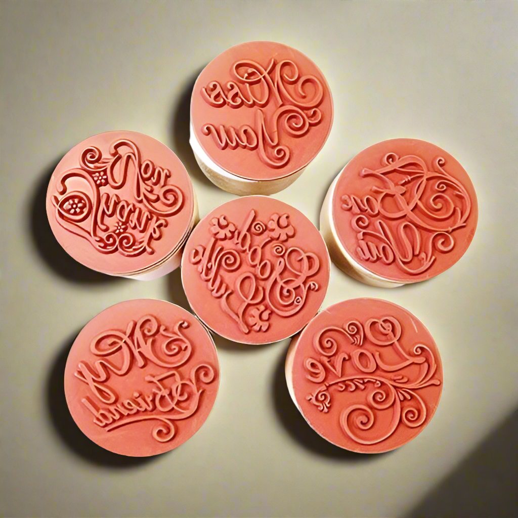 6 Pc Wooden Round Block Word Stamps - Oytra