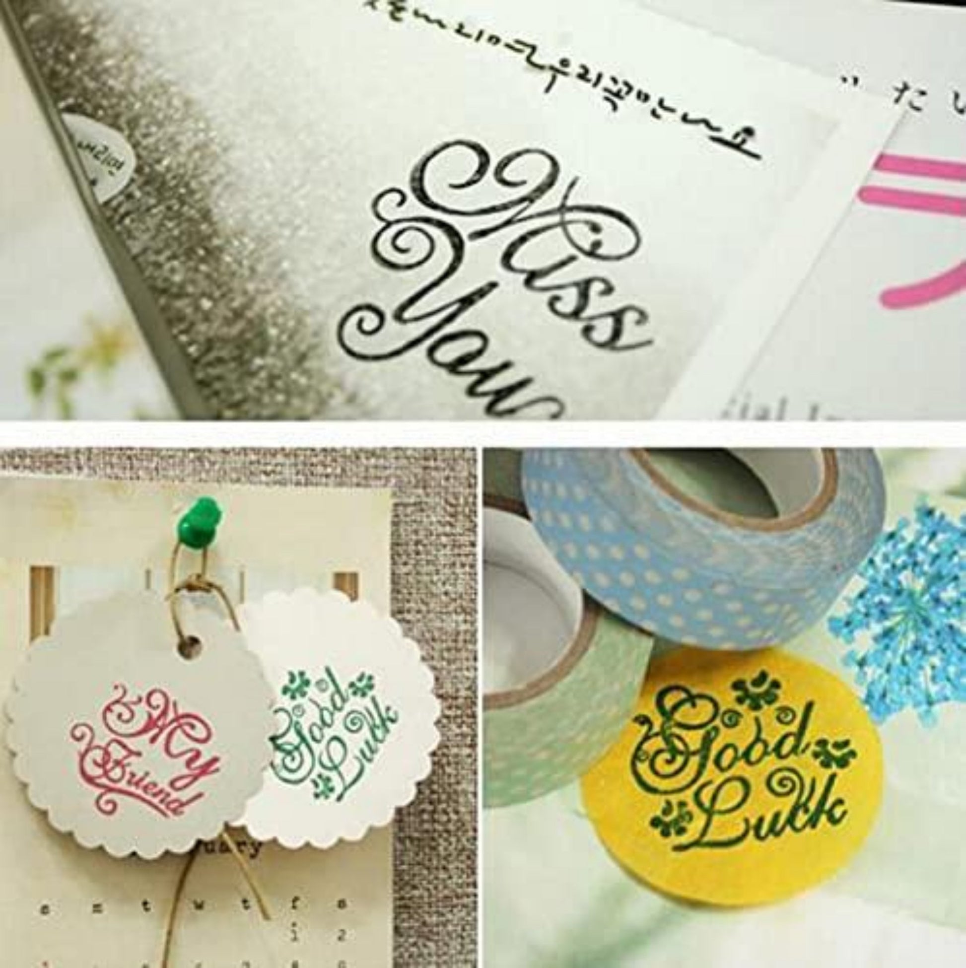 6 Pc Wooden Round Block Word Stamps - Oytra