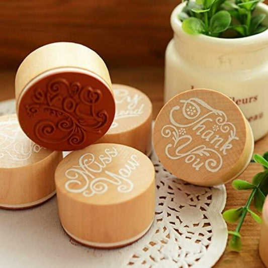 6 Pc Wooden Round Block Word Stamps - Oytra